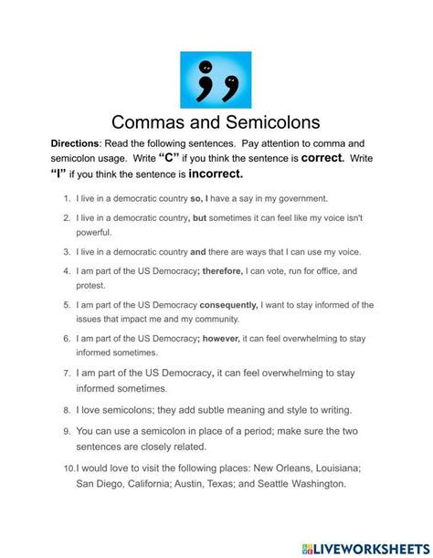 Commas Colons And Semicolons Worksheets Library