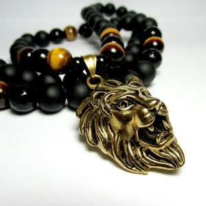 Mens Black Onyx Lion Necklace Mens Lion Pendant Necklace Mens Tiger