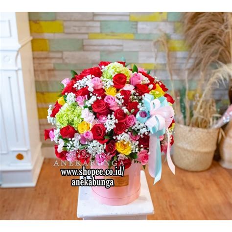 Jual Pink Red Yellow Flower Box Mixed Colorful Bunga Mawar Segar Fresh