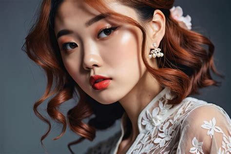 Premium Ai Image Portrait Of A Young Asian Women With Auburn Locks