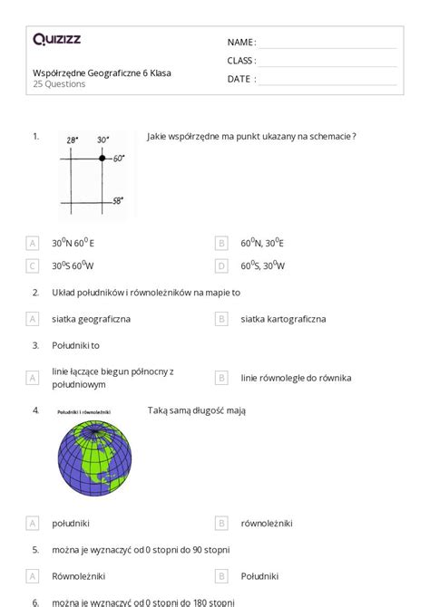 Ponad Szeroko I D Ugo Geograficzna Arkuszy Roboczych Dla Klasa