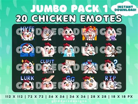 Chicken Twitch Emote JUMBO Pack 1 20 Chicken Emotes Twitch Etsy