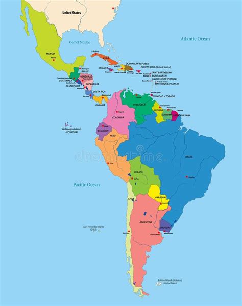 Mapa Político Vetorial Da América Latina Ilustração do Vetor