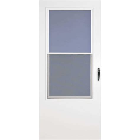 Larson Bismarck 32 In X 81 In White Mid View Fixed Screen Wood Core Storm Door With Black Handle