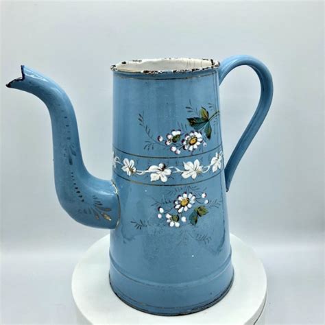 Ancienne Cafeti Re En T Le Maill E Bleue D Cor Floral En Relief