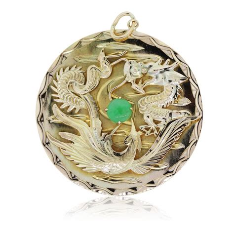 14k Yellow Gold Large Chinese Dragon Jade Pendant-Boca Raton