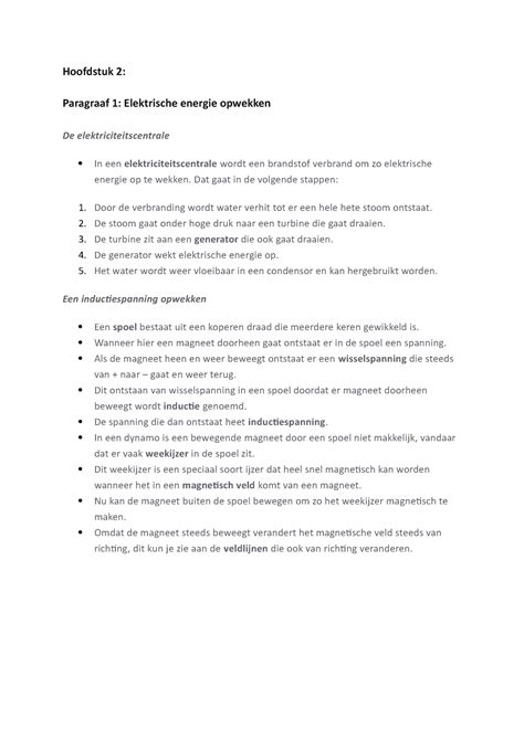 Natuurkunde Samenvatting T Hoofdstuk Paragraaf Elektrische