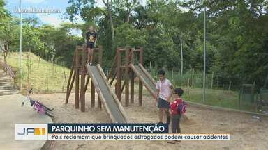 JA 1ª Edição Moradores reclamam de brinquedos sem manutenção em