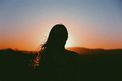 Girl Woman Looking Silhouette Sunset Dusk Evening Shadow People