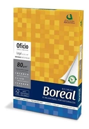 Resma Oficio 80 Grs Caja X 5 Unidades Hojas Papel Blanco Boreal