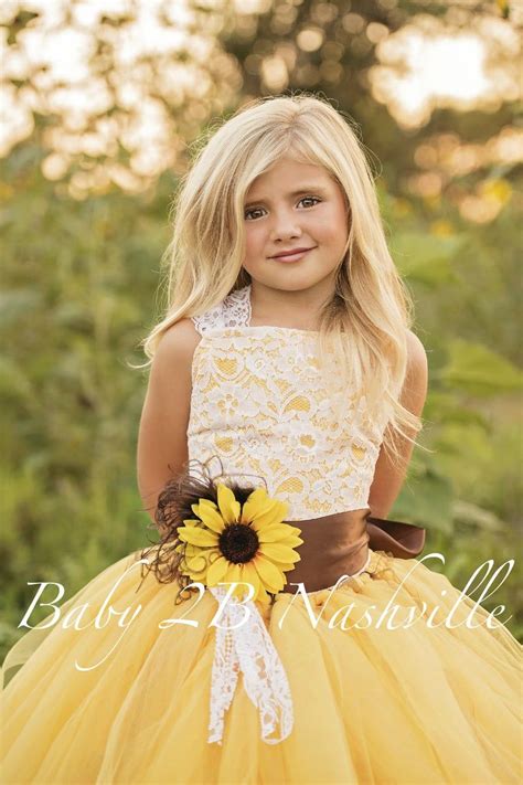 Flower Girl Dress Yellow Sunflower Dress Yellow Dress Lace Dress Tulle Dress Wedding Dress