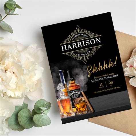 Whiskey And Cigar Birthday Invitation Editable Any Age Etsy