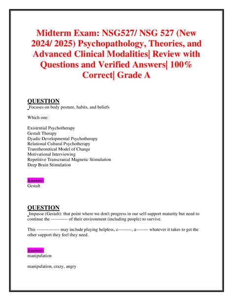 Midterm Exam NSG527 NSG 527 New 2024 2025 Psychopathology