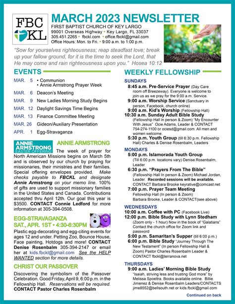 March Newsletter First Baptist Church Of Key Largo Fl