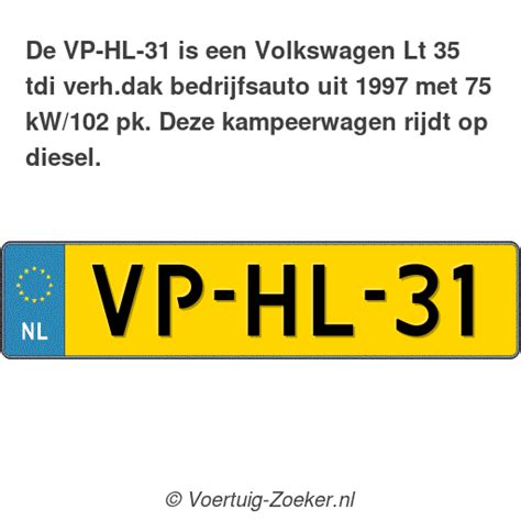 Kenteken VP HL 31 Volkswagen Lt 35 Tdi Verh Dak Bedrijfswagen