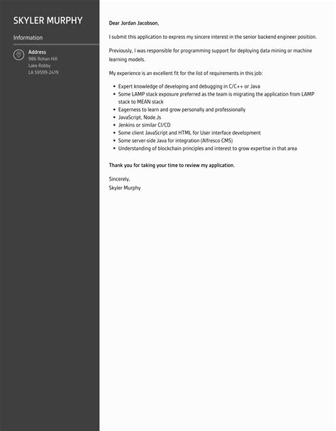 Senior Backend Engineer Cover Letter Velvet Jobs