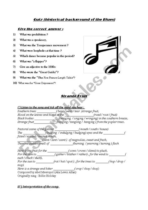 Jazz Worksheet And The S Esl Worksheet By Bretagne Worksheets