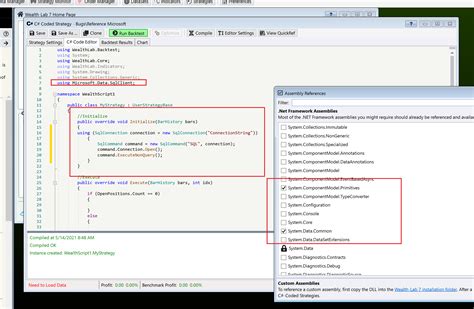 Add Microsoft Data Sqlclient Dll 2 1 2 As An Assembly Reference Wealthlab