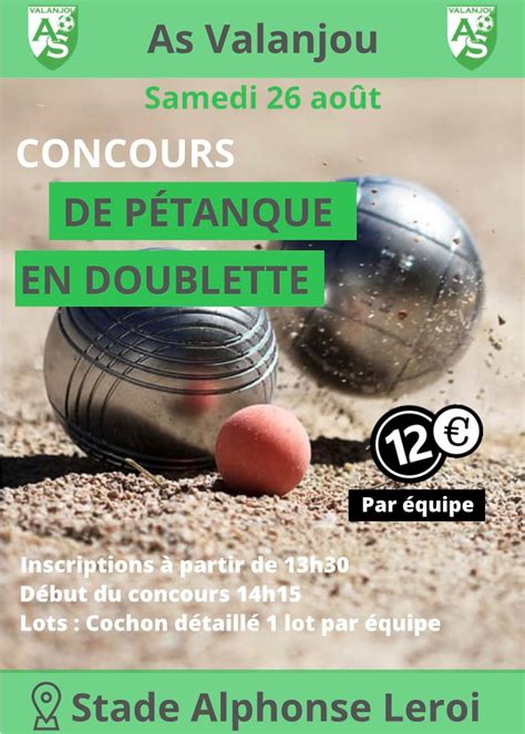 Concours de pétanque Ouvert à tous Valanjou 26 août 2023 Doublette