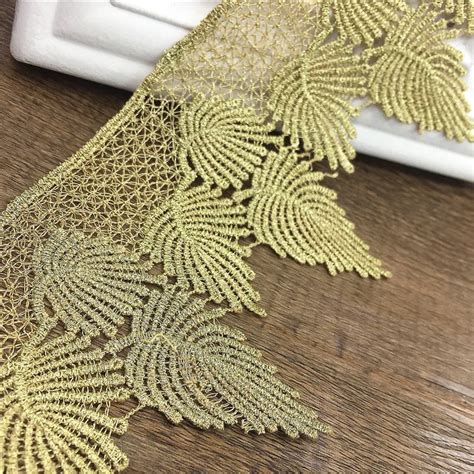 2yard 9cm Gold Embroidered Lace Trim Plants Applique Embroidery Leaf