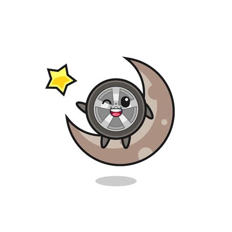 Premium Vector Illustration Of Car Wheel Cartoon Sitting On The Half Moon