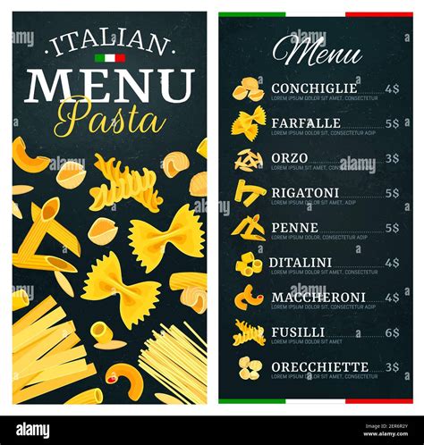 Pasta Italian Cuisine Food Menu Restaurant Dishes Vector Cover And