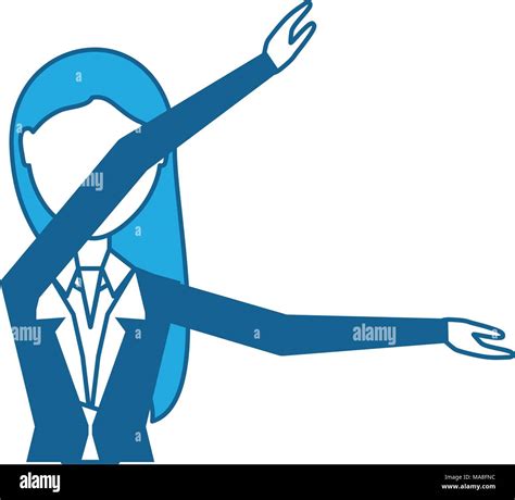 Avatar Businesswoman With Arms Up Over White Background Blue Shading