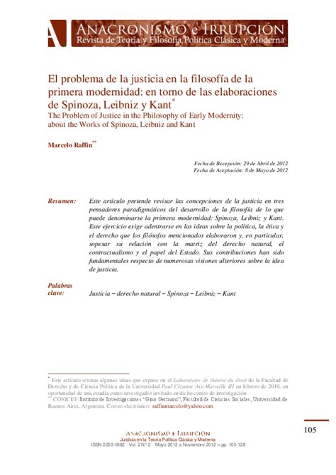 Pdf El Problema De La Justicia En Spinoza Leibniz Y Kant