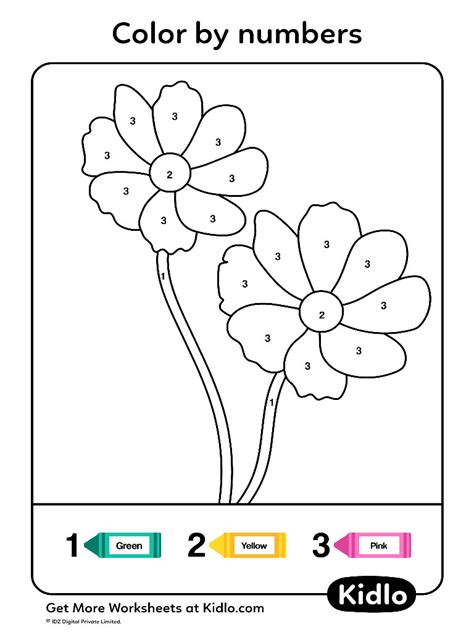 Color By Numbers Flowers Worksheet 16