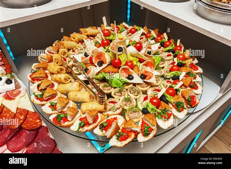 Variety Of Colorful Tasty Arranged Party Finger Food Cold Buffet