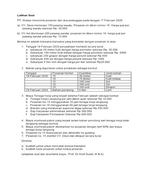 Latihan Soal Biaya Pesanan Pdf