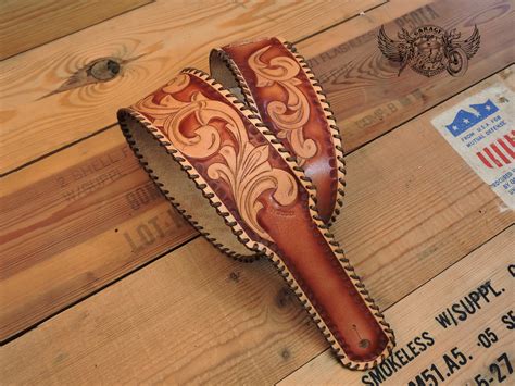 Adjustable Carved Leather Guitar Strap Hand Tooled Guitar Etsy