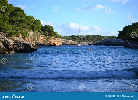 Sun Set At Cala Mitjana Beach And Cala D`or City Palma Mallorca Island