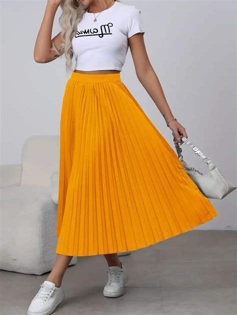 High Waist Pleated Skirts Elegant Solid Maxi Skirts Spring Temu