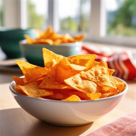 Premium Ai Image Crunchy Doritos In The Bowl On The Kitchen Table Sunny Day Generative Ai