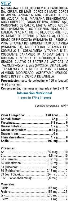 Yoghurt Descremado Dietético Muesli Lácteos CO OP