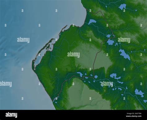 Luanda provincia de Angola Mapa de altura en color con lagos y ríos