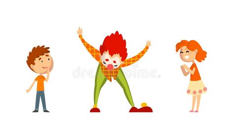 Funny Clowns Characters Set Colorful Friendly Clowns Entertaining