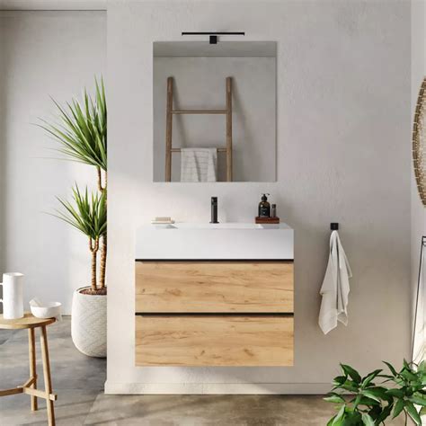 Mobile Bagno Sospeso Cm Rovere Africa Con Top Lavabo Bianco Lucido E