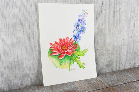 Water Lily And Larkspur July Birthday Flower Original Watercolor