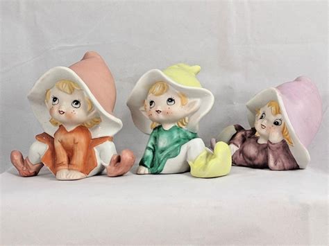 Lot Of 3 Vintage Homco Garden Pixie Elf Fairies Ceramic Figurines 5213