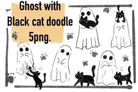 Halloween Ghost With Black Cat Doodle Graphic By Aunny2544 Creative