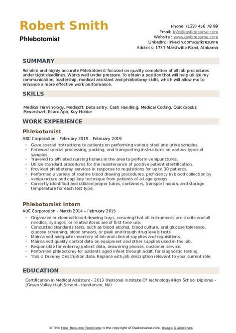 Phlebotomy Skills For Resume