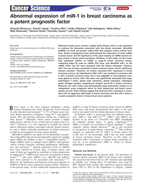 PDF Abnormal Expression Of MiR 1 In Breast Carcinoma As A Potent