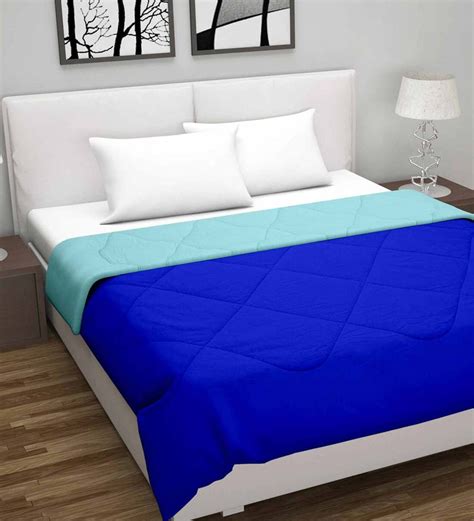 Buy Blue Cotton Solid Gsm Double Reversible Comforter By