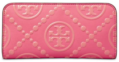 Tory Burch T Monogram Contrast Embossed Leather Slim Wallet In Pink Lyst