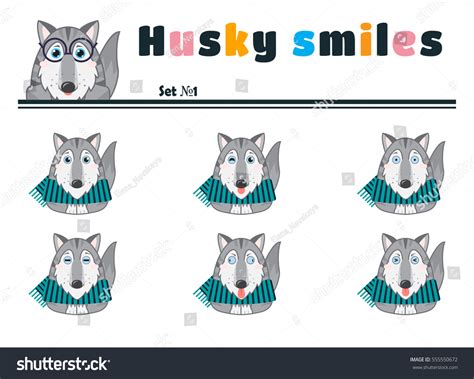 Vector Cartoon Smiles Kawaii Husky Malamutes Royalty Free Stock