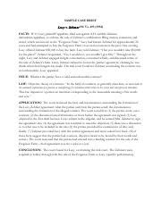 Case Brief 2 Lucy V Zehmer Sample Case Brief IRAC Pdf SAMPLE