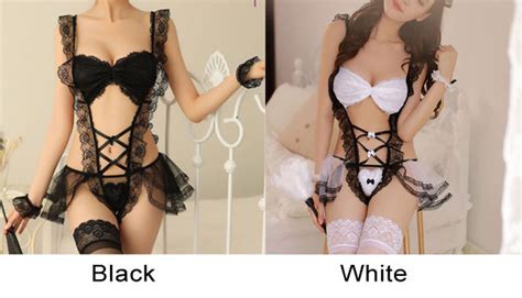 Sexy Lace Temptation Cosplay Maid Women Mesh Uniform Teddy Bodysuit Intimate Lingerie Teddy