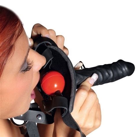 Zado Leather Head Harness Ball Gag And Dildo Inch Kinkycherries